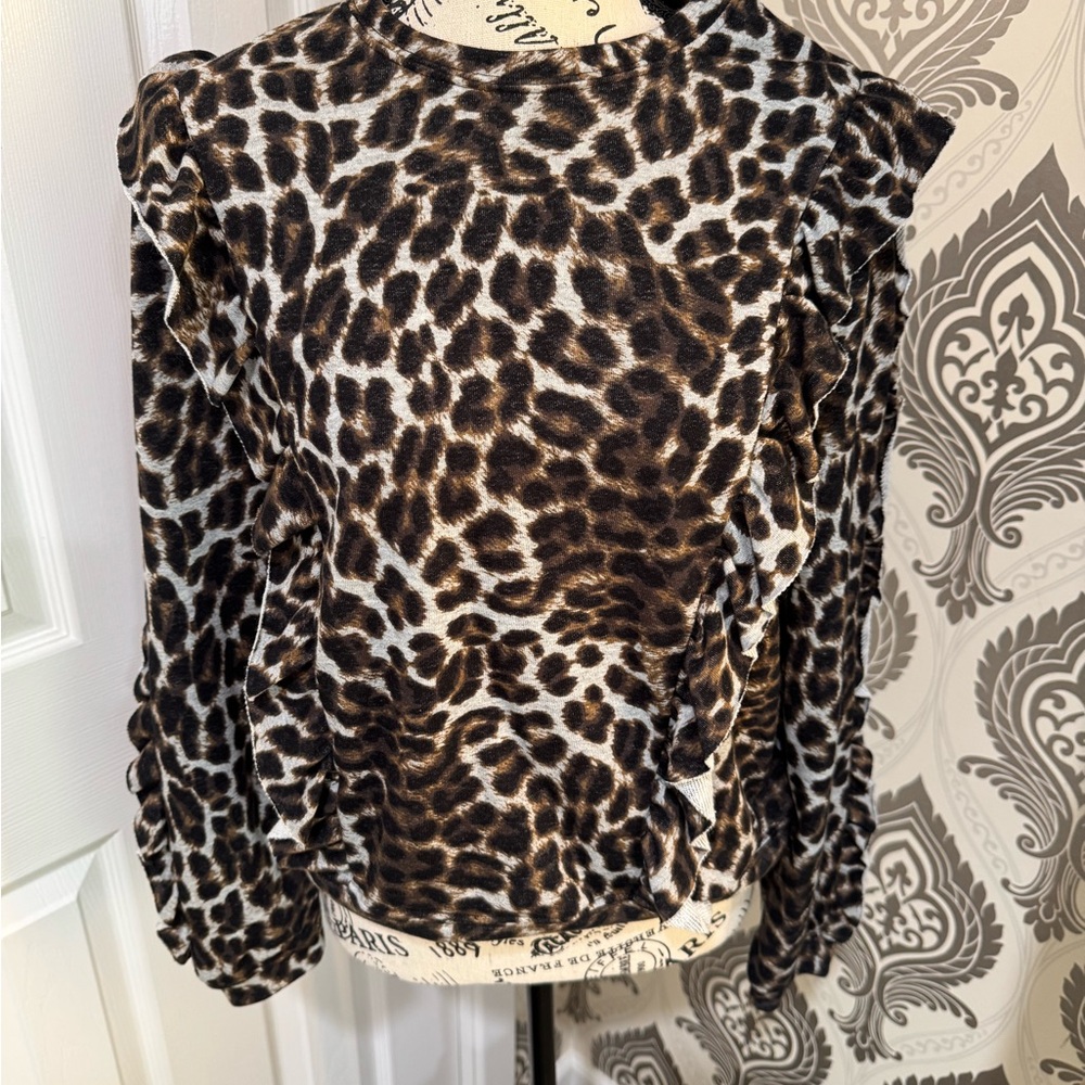 1. State Black and Brown Ruffled Long Sleeve Blouse